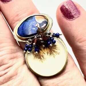 Artisan WTS Sterling Silver Gold Accents Ring Size 7 Dendrite Opal Unique